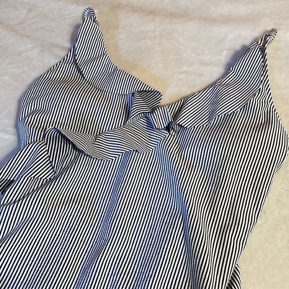 Pink Lily Navy Blue & White Striped Ruffle One Piece Swimsuit - Picture 7 of 10